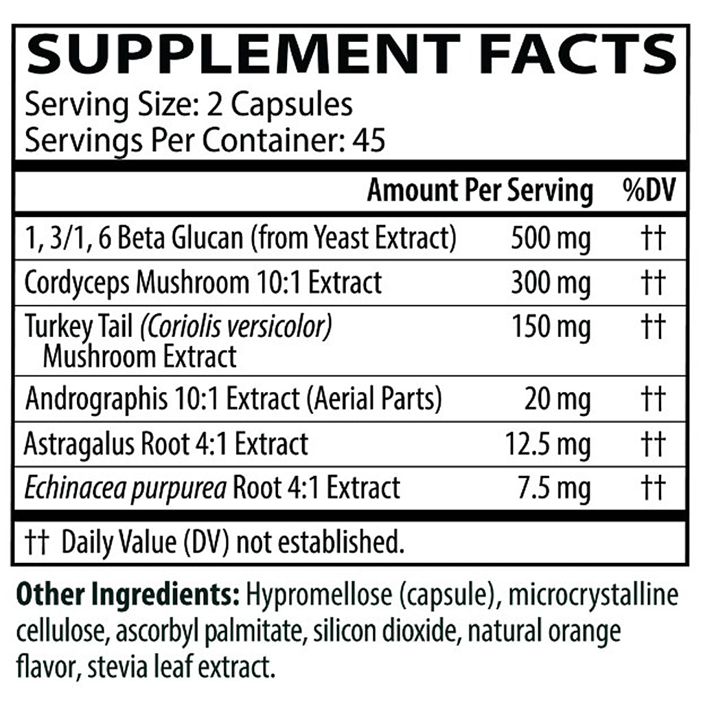 Supplement facts label with various extracts and their amounts per serving.