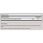 Nutritional label for a supplement capsule with iron content on a white background
