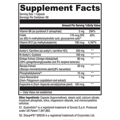 Supplement facts label with various vitamins and extracts on a white background