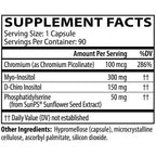 Supplement facts label with various nutrients per serving
