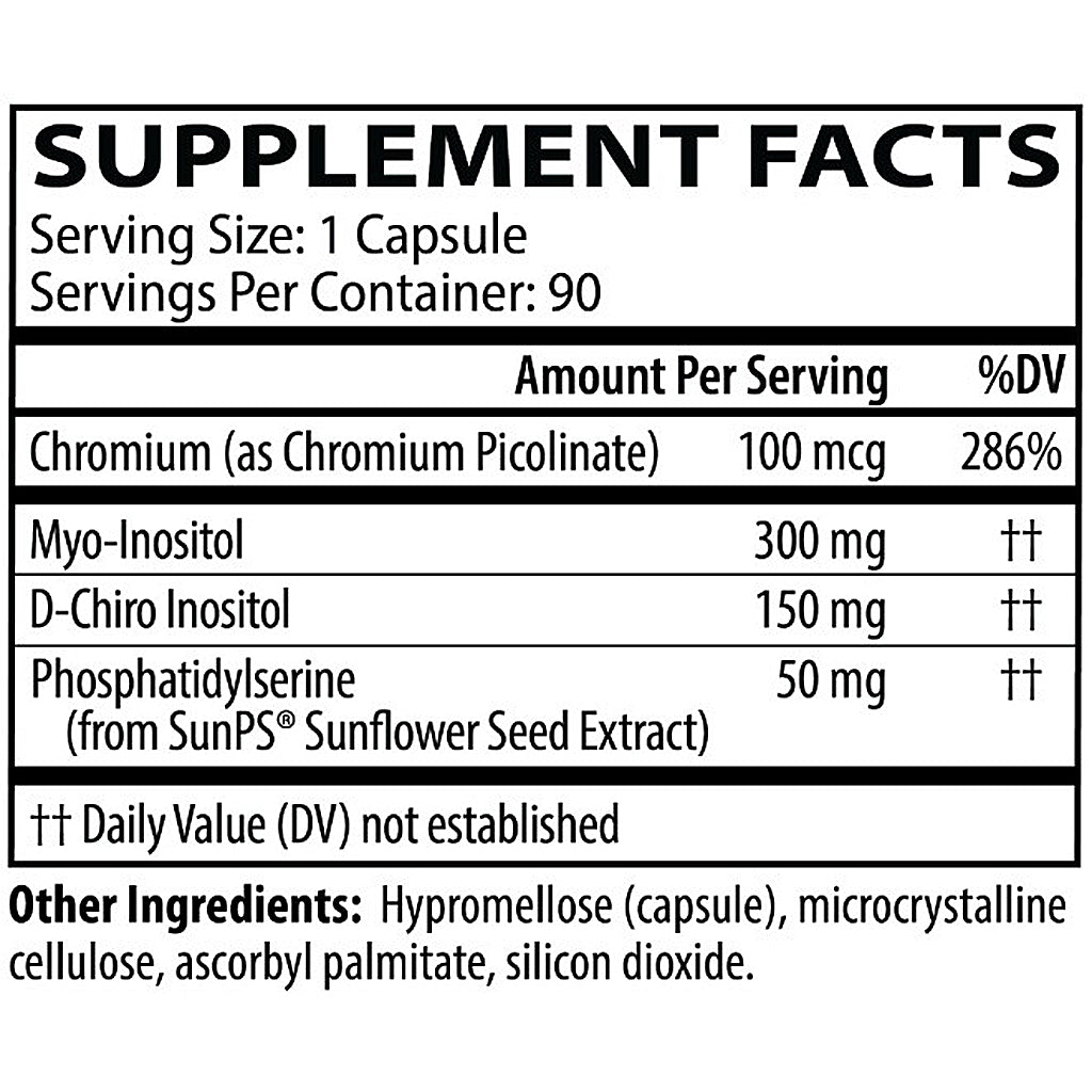 Supplement facts label with various nutrients per serving
