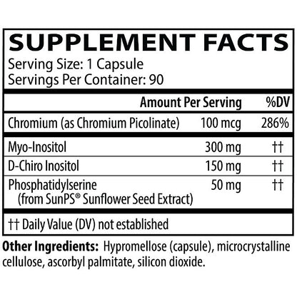 Supplement facts label with various nutrients per serving