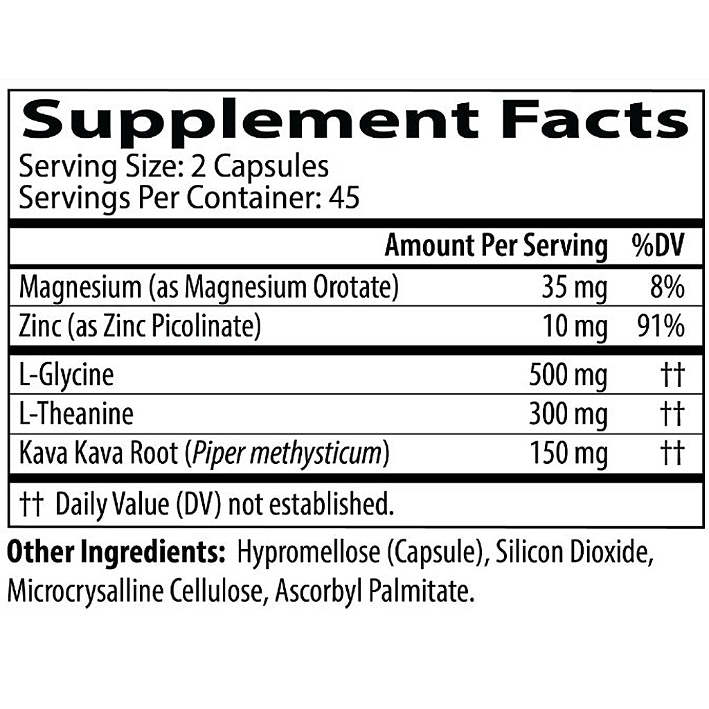 Supplement facts label with various nutrients and their amounts per serving.