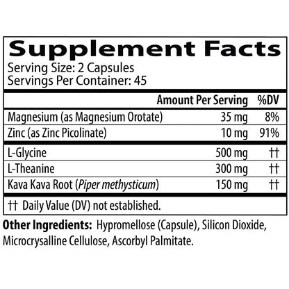 Supplement facts label with various nutrients and their amounts per serving.