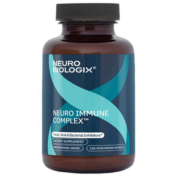 Supplement bottle labeled 'Neuro Biologix Neuro Immune Complex' on a white background