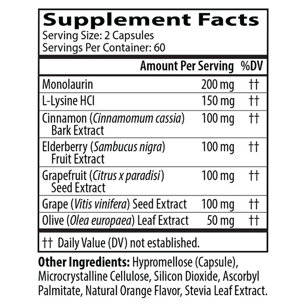 Supplement facts label with various ingredients and their amounts per serving.