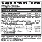 Supplement facts label for a capsule with detailed nutritional information.