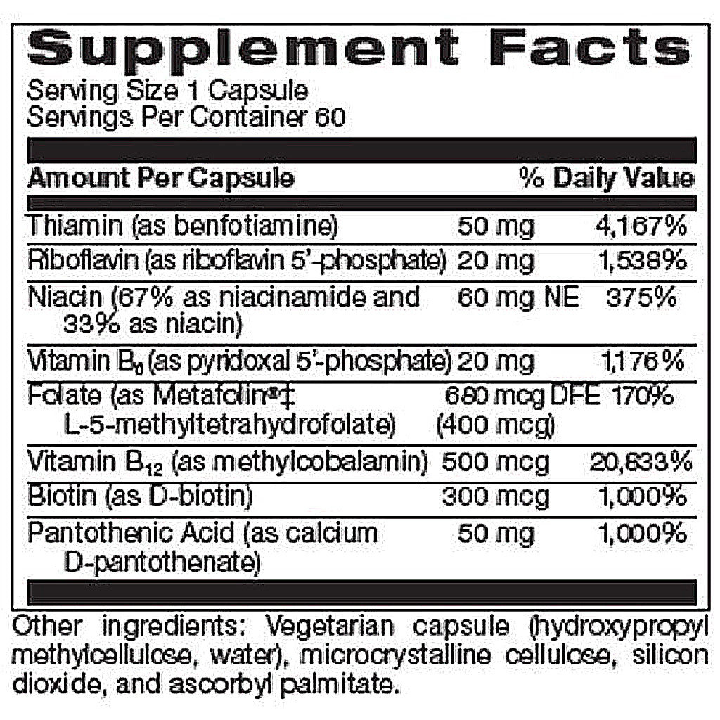 Supplement facts label for a capsule with detailed nutritional information.