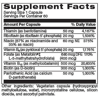 Supplement facts label for a capsule with detailed nutritional information.