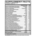 Supplement facts label with detailed nutritional information on a white background