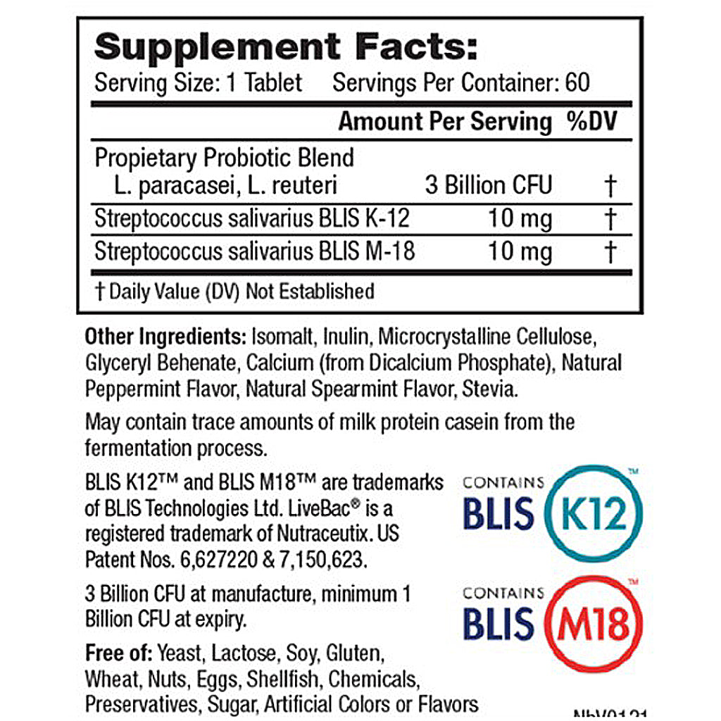 Supplement facts label with proprietary probiotic blend details on a white background