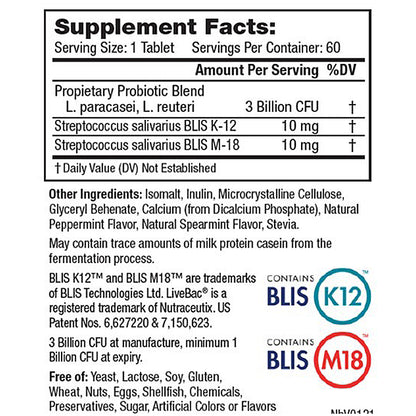 Supplement facts label with proprietary probiotic blend details on a white background