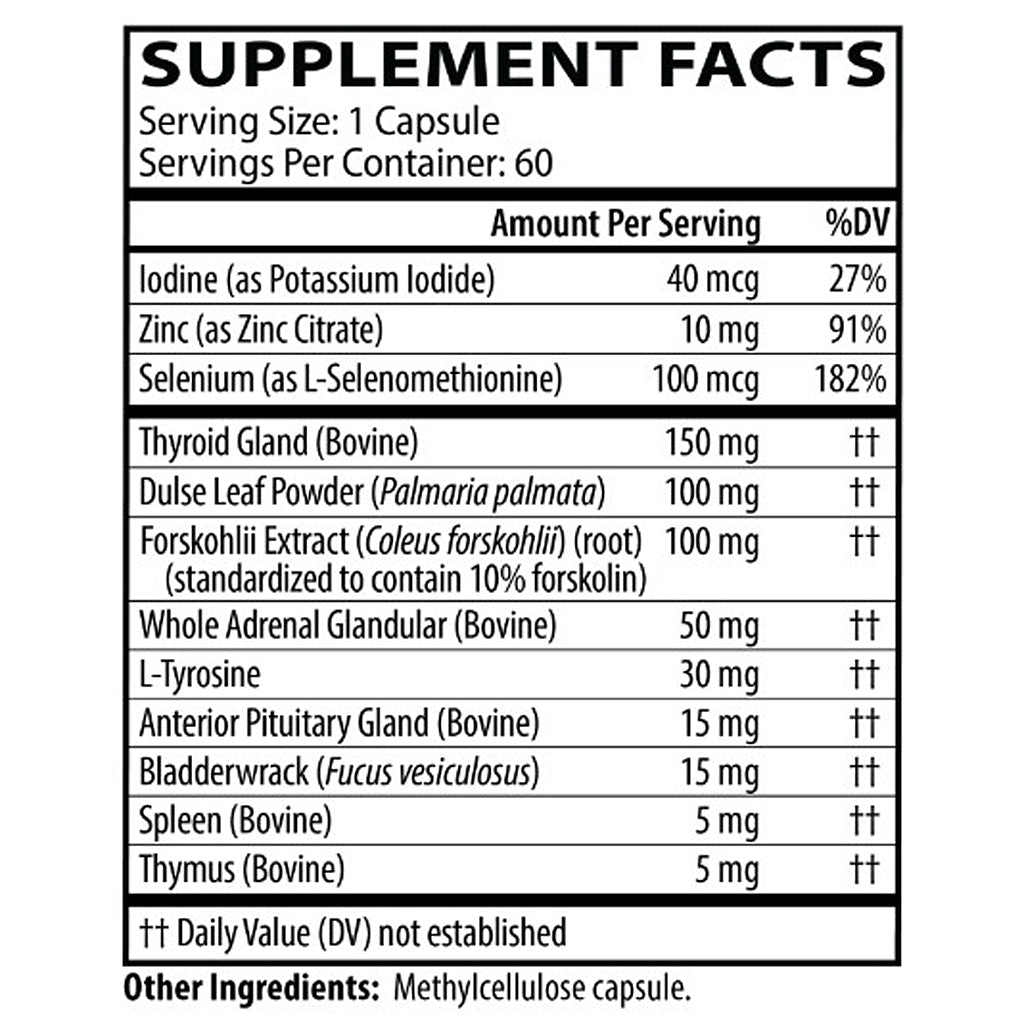 Supplement facts label with detailed nutritional information on a white background