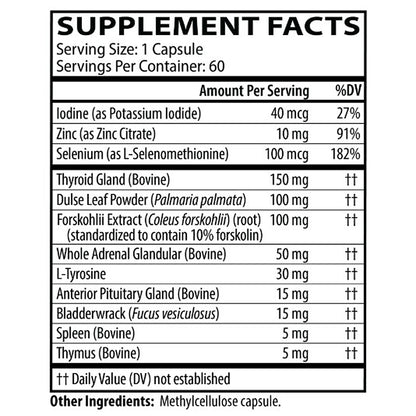 Supplement facts label with detailed nutritional information on a white background