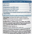 Nutritional label for a fish oil supplement with details on omega-3 fatty acids and usage instructions.