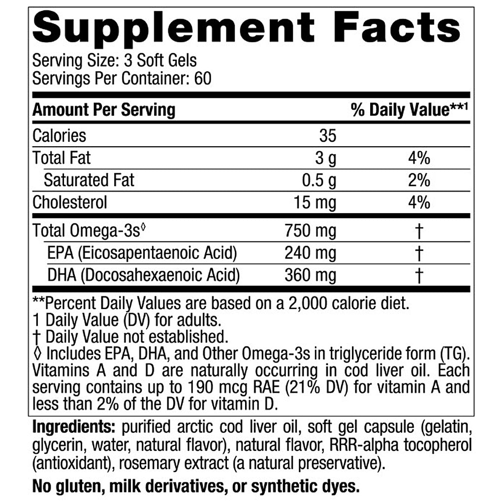 Nordic Naturals Arctic Cod Liver Oil Lemon 180sg