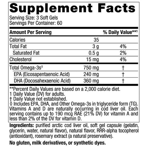Nordic Naturals Arctic Cod Liver Oil Lemon 180sg