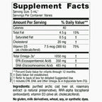 Supplement facts label with nutritional information on a white background