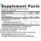 Supplement facts label for a baby's probiotic blend with serving size, servings per container, and nutritional information.