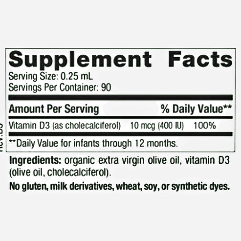 Nordic Naturals Baby's Vitamin D3 Liquid 400 IU (10mcg) 0.76 oz/22.5mL