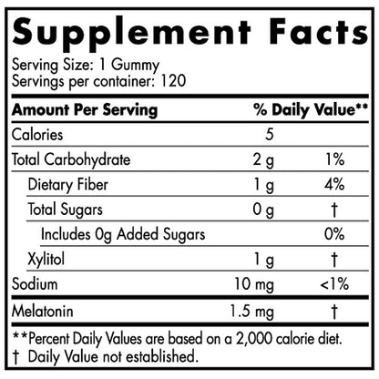 Supplement facts label for gummy vitamins with nutritional information.