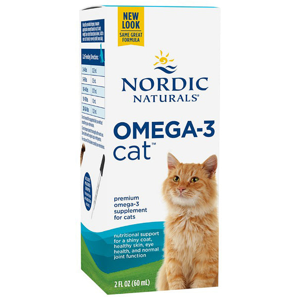 Nordic Naturals Omega-3 cat supplement box with a cat on the label