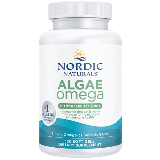 Nordic Naturals Algae Omega supplement bottle on a white background