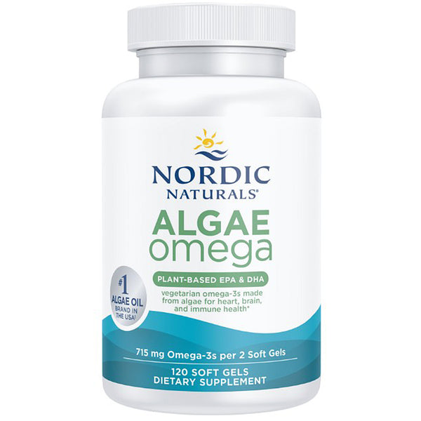 Nordic Naturals Algae Omega supplement bottle on a white background
