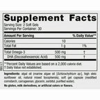 Supplement facts label with nutritional information and ingredients on a white background