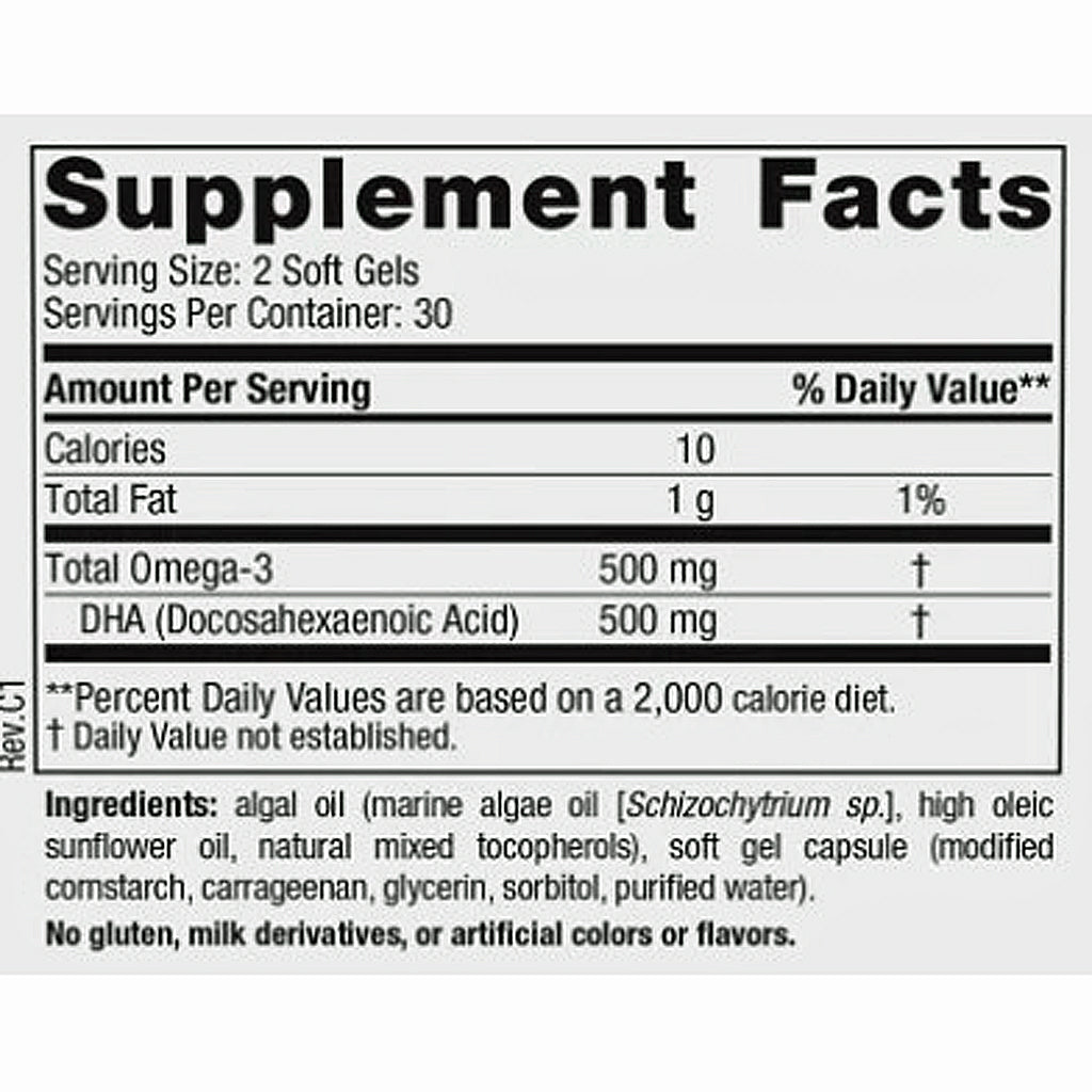 Supplement facts label with nutritional information and ingredients on a white background