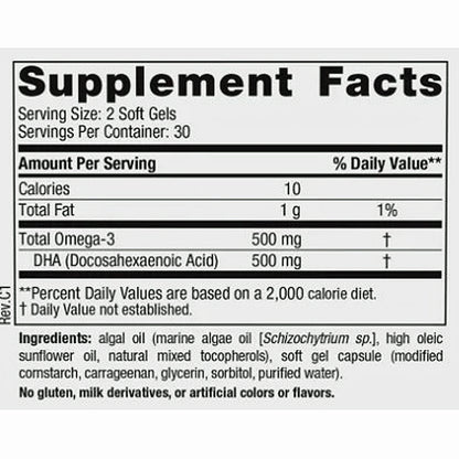 Supplement facts label with nutritional information and ingredients on a white background