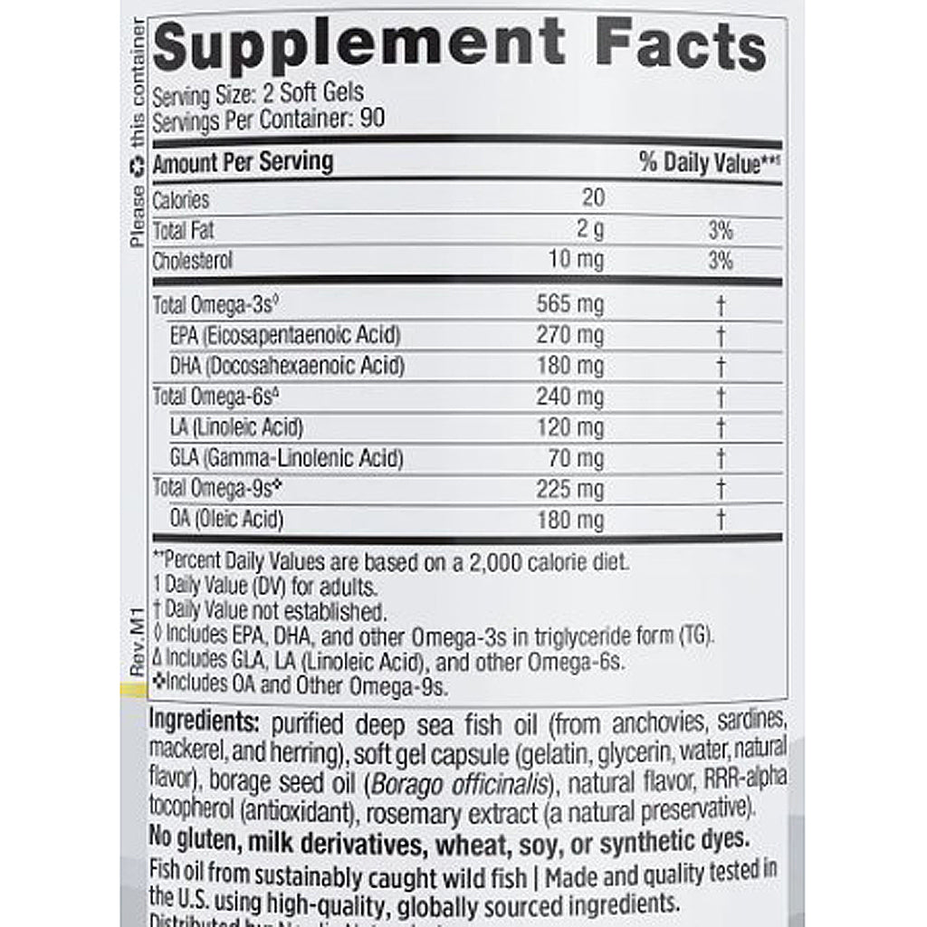 Nutritional supplement facts label on a white background