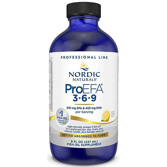 Nordic Naturals ProEFA 3-6-9 fish oil supplement bottle on a white background