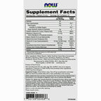 A supplement facts label from NOW Foods showing serving size, calories, nutrients, and usage suggestions on a white background.