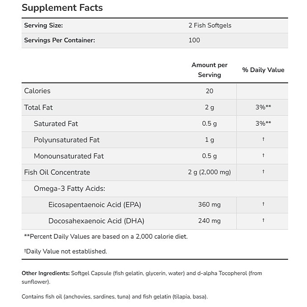 NOW Omega-3 Fish Oil 200 Fish gelatin softgels