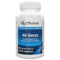 A white plastic bottle of NuMedica All-Genza dietary supplement with a blue and white label, containing 60 vegetable capsules.