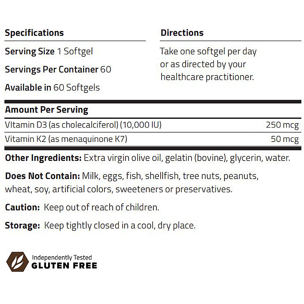 Nutritional supplement label with specifications and directions.