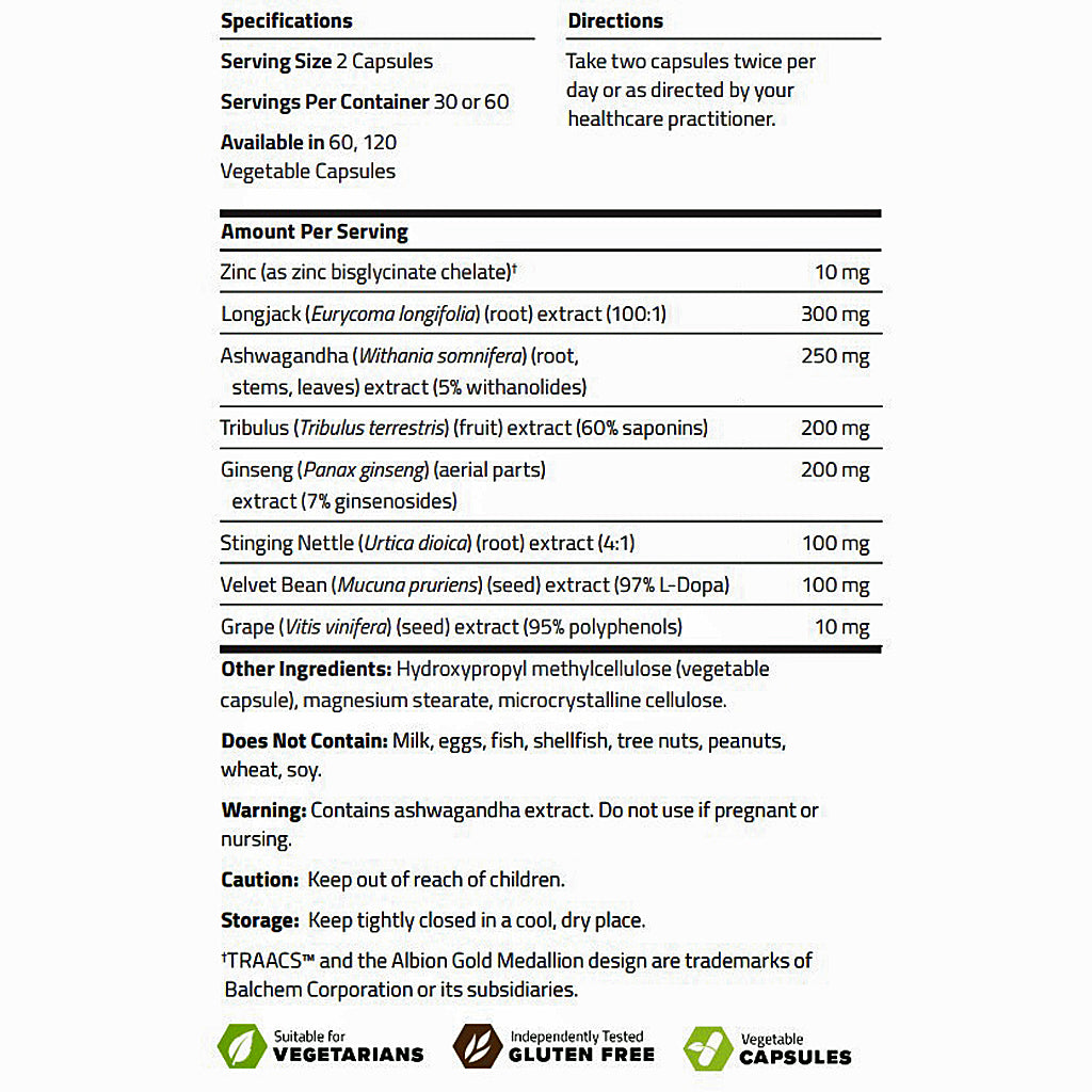 Supplement label with detailed ingredient list and usage instructions on a white background