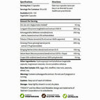 Supplement label with detailed ingredient list and usage instructions on a white background
