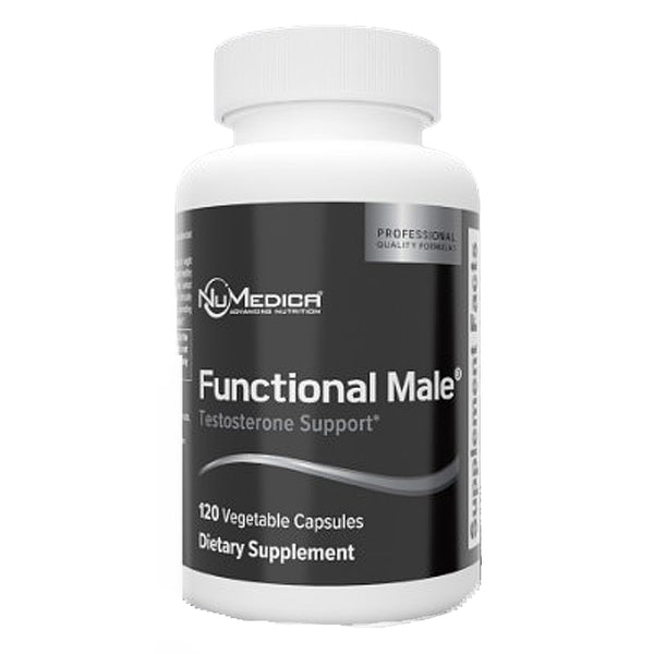 Supplement bottle labeled 'Functional Male' by NuMedica on a white background