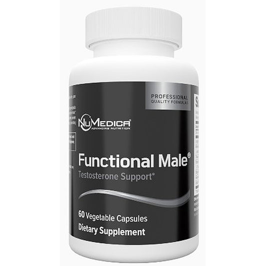 Supplement bottle labeled 'Functional Male' by NuMedica on a white background