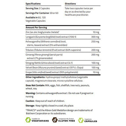 Nutritional supplement label with detailed ingredient list and directions.