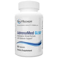 A white plastic bottle of NuMedica AdrenaMed GL50 dietary supplement with a white cap, featuring blue and black text on the label.
