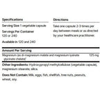 Nutritional supplement label with specifications and directions on a white background