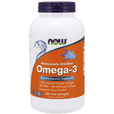 NOW Omega-3 Molecularly Distilled 200 fish softgels