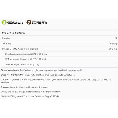 NuMedica OmegAlgae TG260 (NO CARRAGEENAN) 60sg