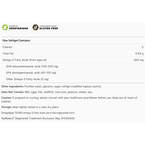 NuMedica OmegAlgae TG260 (NO CARRAGEENAN) 60sg