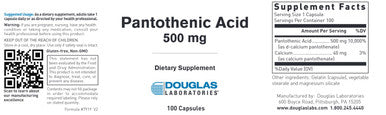Douglas Laboratories Pantothenic Acid 500mg 100c
