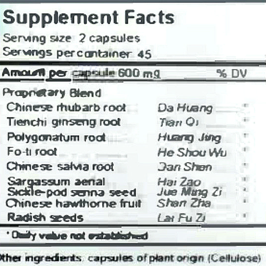 Supplement facts label with ingredients listed on a white background