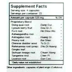 Supplement facts label with various herbal ingredients listed